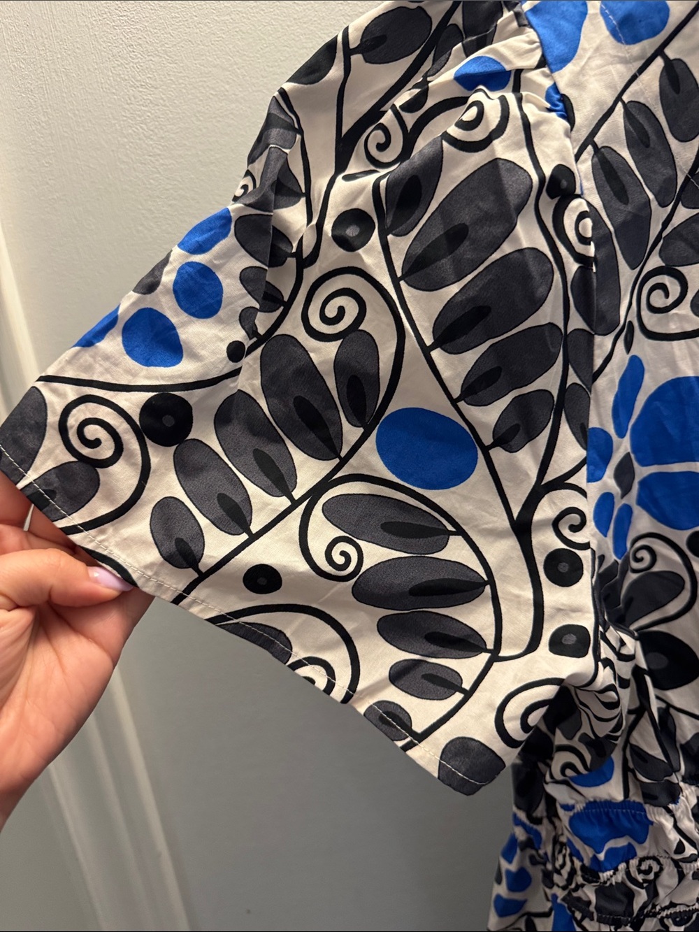 Anthropologie White Dress with Blue and Black Floral Print - Picture 8 of 10
